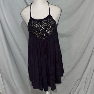purple & gunmetal beaded Victoria's Secret halter bra top size medium